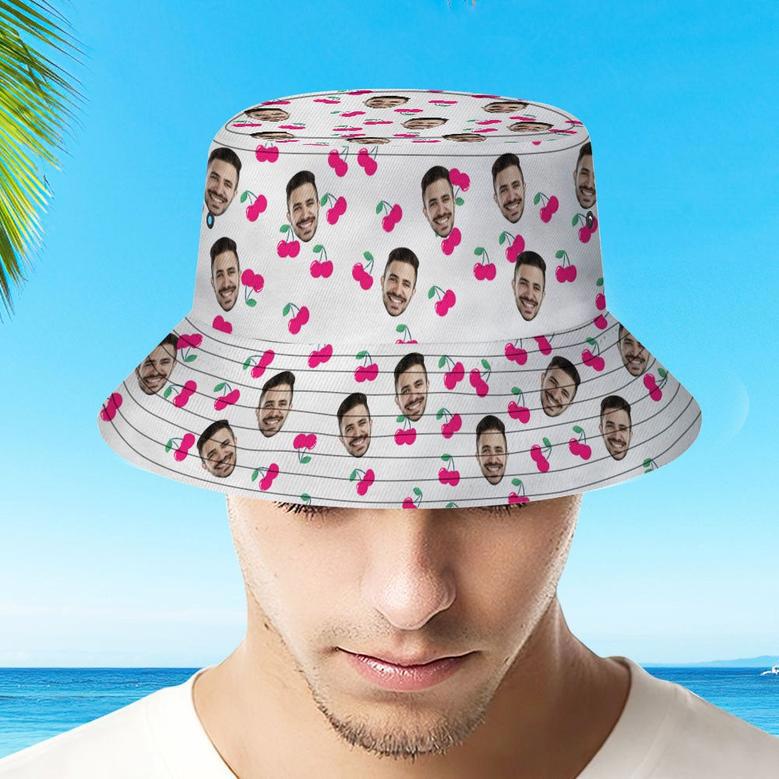 Custom Bucket Hat Unisex Face Bucket Hat Personalize Wide Brim Outdoor Summer Cap Hiking Beach Sports Hats Gift For Lover - Cherry