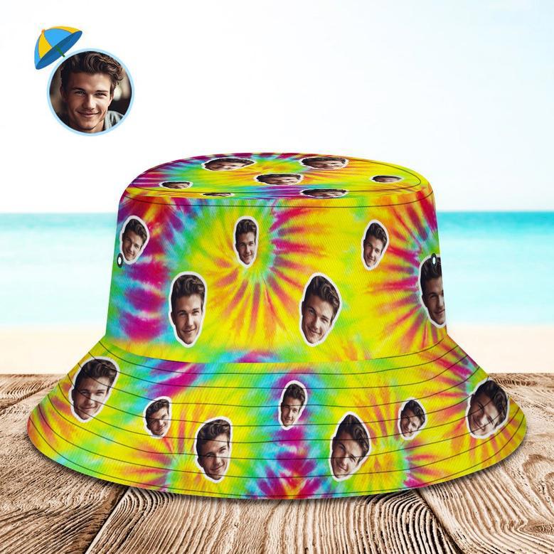 Custom Bucket Hat Unisex Face Bucket Hat Personalized Wide Brim Outdoor Summer Cap Hiking Beach Sports Hats Tie Dye