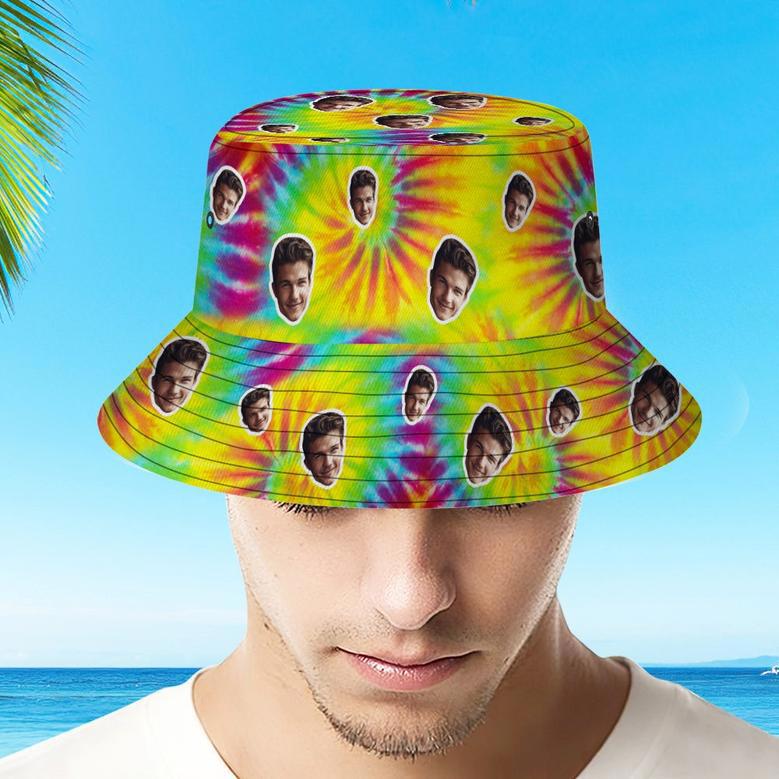 Custom Bucket Hat Unisex Face Bucket Hat Personalized Wide Brim Outdoor Summer Cap Hiking Beach Sports Hats Tie Dye