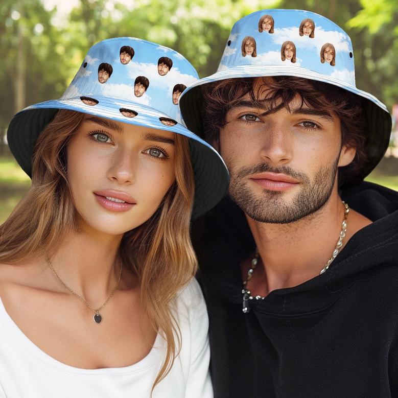 Custom Bucket Hat Unisex Face Bucket Hat Summer Print Bucket Hat Blue Sky And Clouds