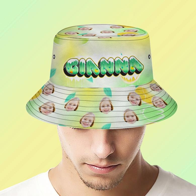 Custom Bucket Hat Unisex Face Bucket Hats Personalized Photo And Name Summer Green Hats