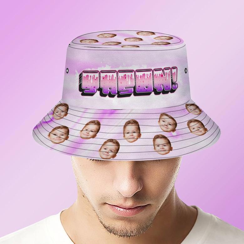 Custom Bucket Hat Unisex Face Bucket Hats Personalized Photo And Name Summer Pink Hats