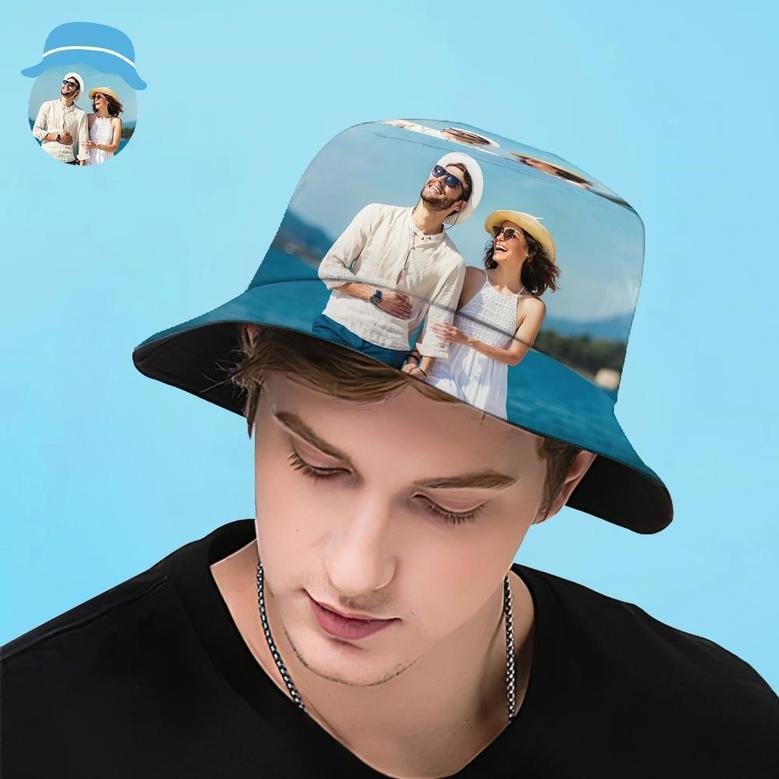 Custom Bucket Hat Unisex Photo Bucket Hat Personalize Wide Brim Outdoor Summer Beach Sports Hats Gift