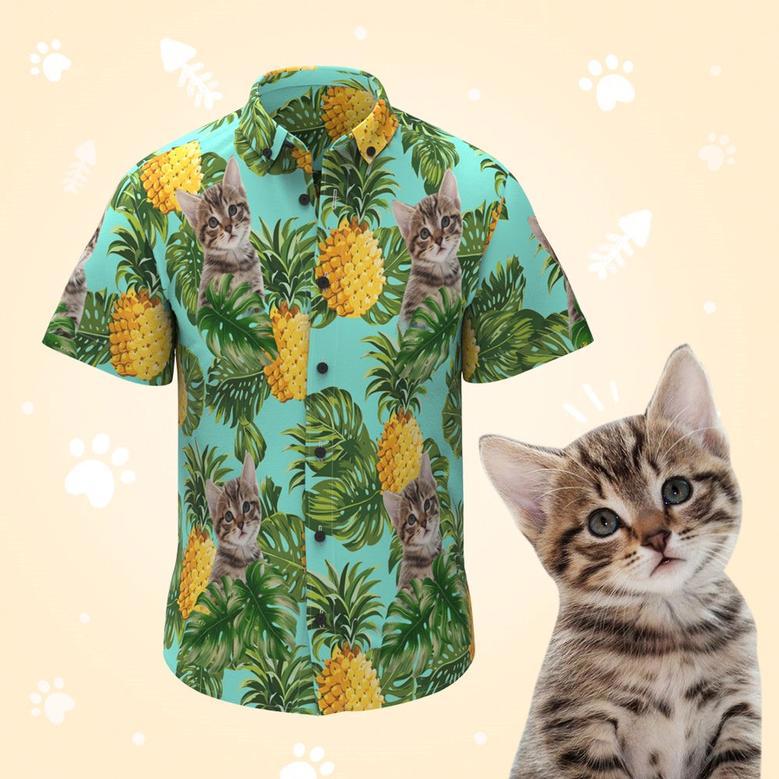 Custom Cat Face Men's Hawaiian Shirts With Pineapple For Pet Lover