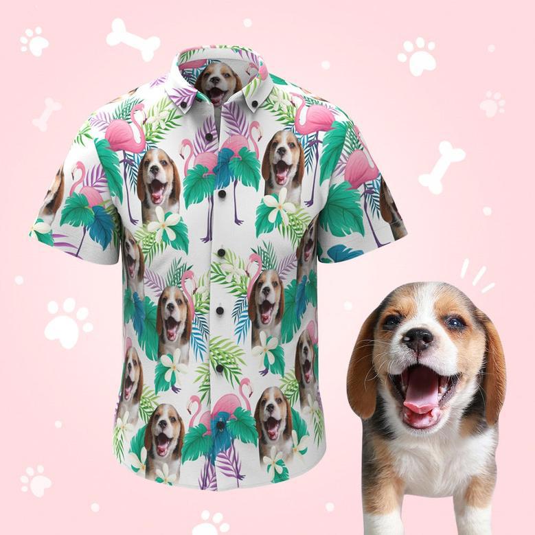 Custom Dag Face Men's Hawaiian Shirts With Flamingo For Pet Lover