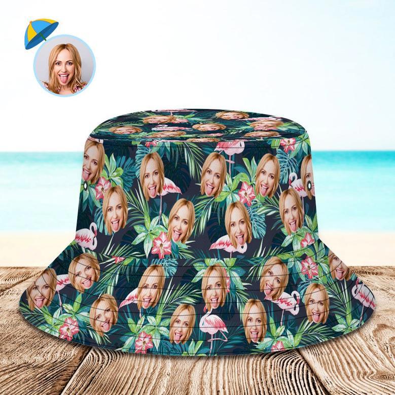 Custom Extra Large Bucket Hats Hawaiian Flamingo Style Outdoor Summer Cap Hiking Beach Sports Hats Gift For Lover