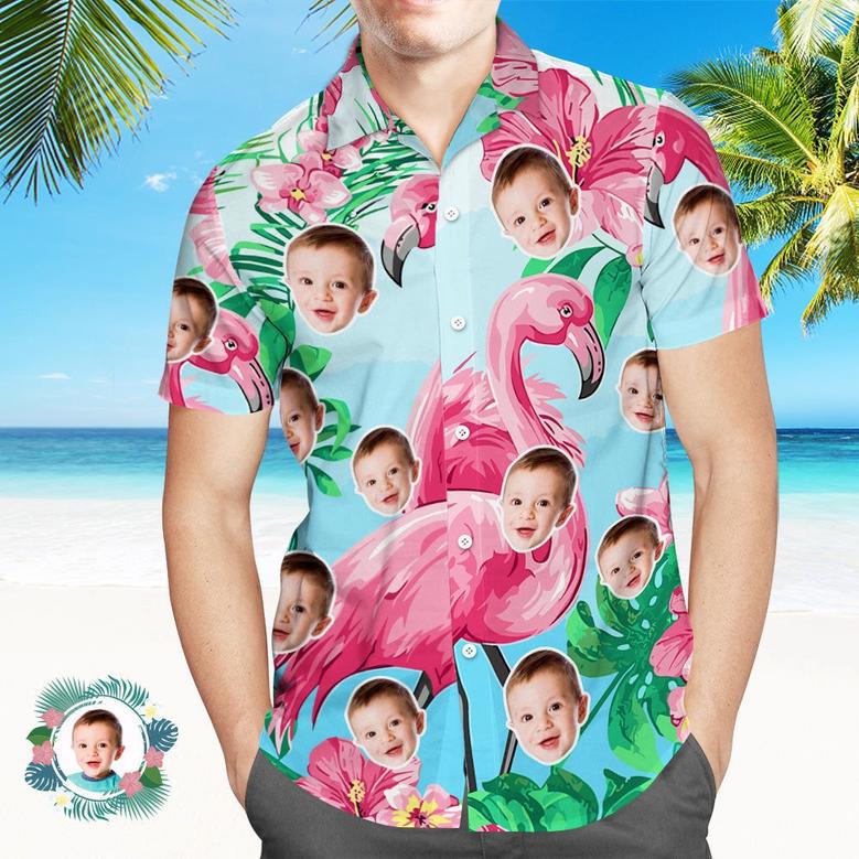 Custom Face All Over Print Hawaiian Shirt Flamingo Summer Hawaiian Shirt For Men