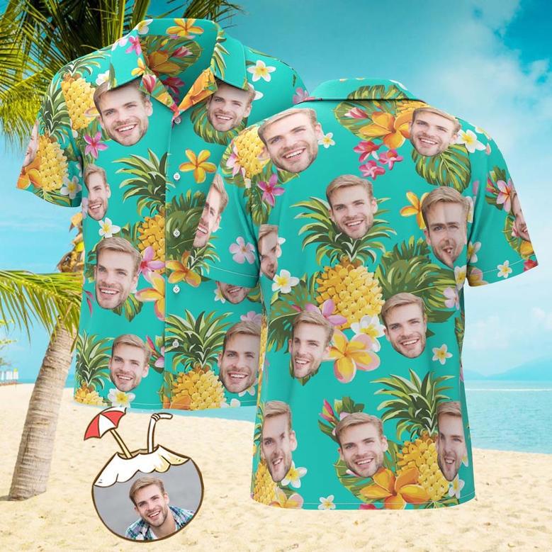 Custom Face All Over Print Hawaiian Shirt Pineapples Shirts Gift For Him