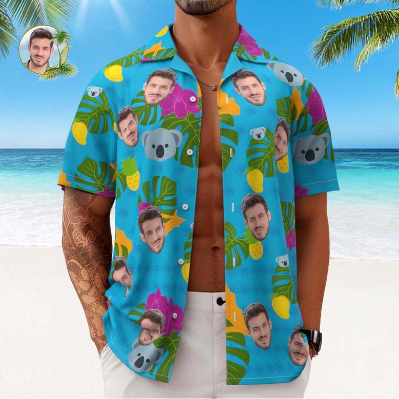 Custom Face All Over Print Men's Hawaiian Shirt Cute Koala And Leaves Gift For Him