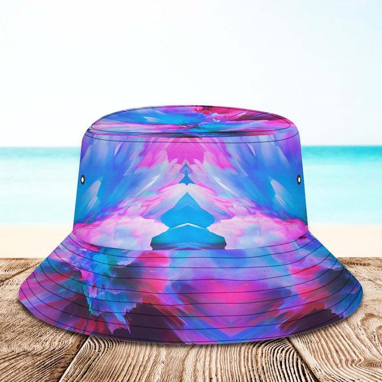 Custom Face Bucket Hat Personalized Hiking Beach Sports Hats Unisex Purple And Blue Abstract Texture