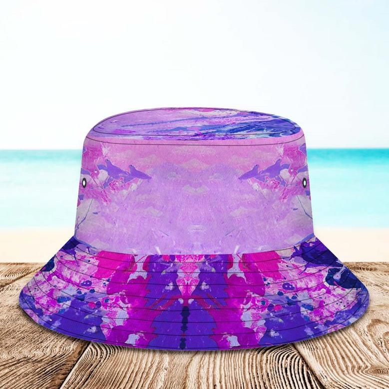 Custom Face Bucket Hat Personalized Photo Wide Brim Outdoor Unisex Summer Hats Purple Oil Painting Style