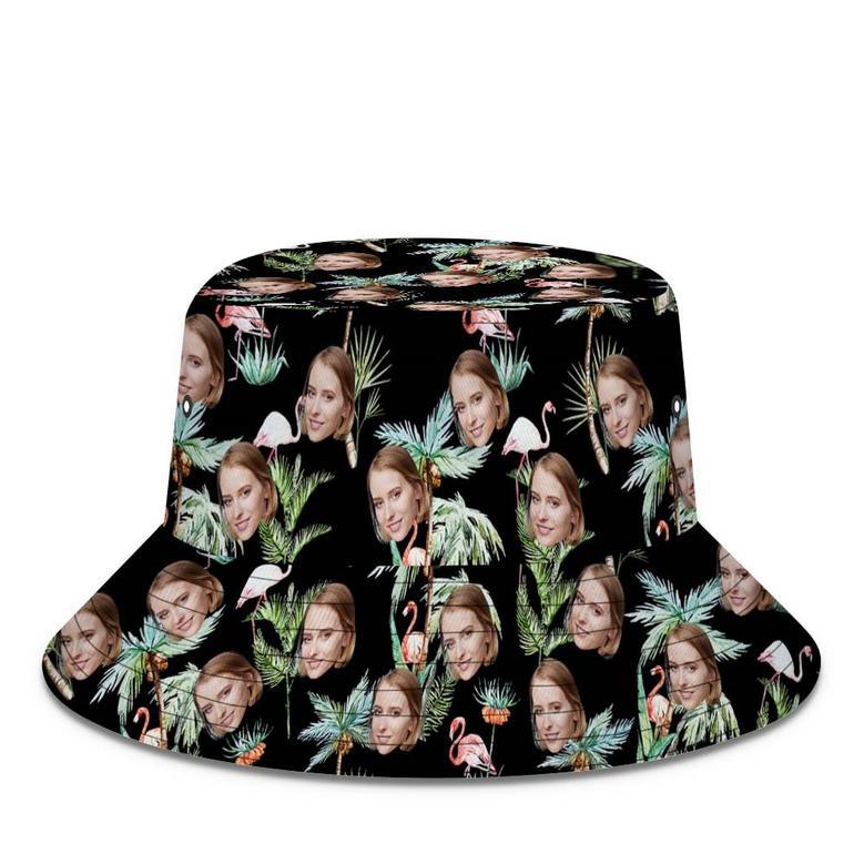 Custom Face Bucket Hat Unisex Face Bucket Hat Flamingo Nights Palmtrees