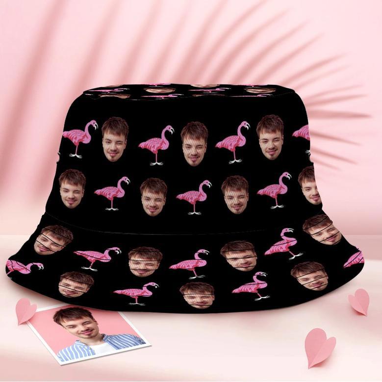 Custom Face Bucket Hat Unisex Personalised Photo Flamingo Summer Cap Hiking Beach Hats