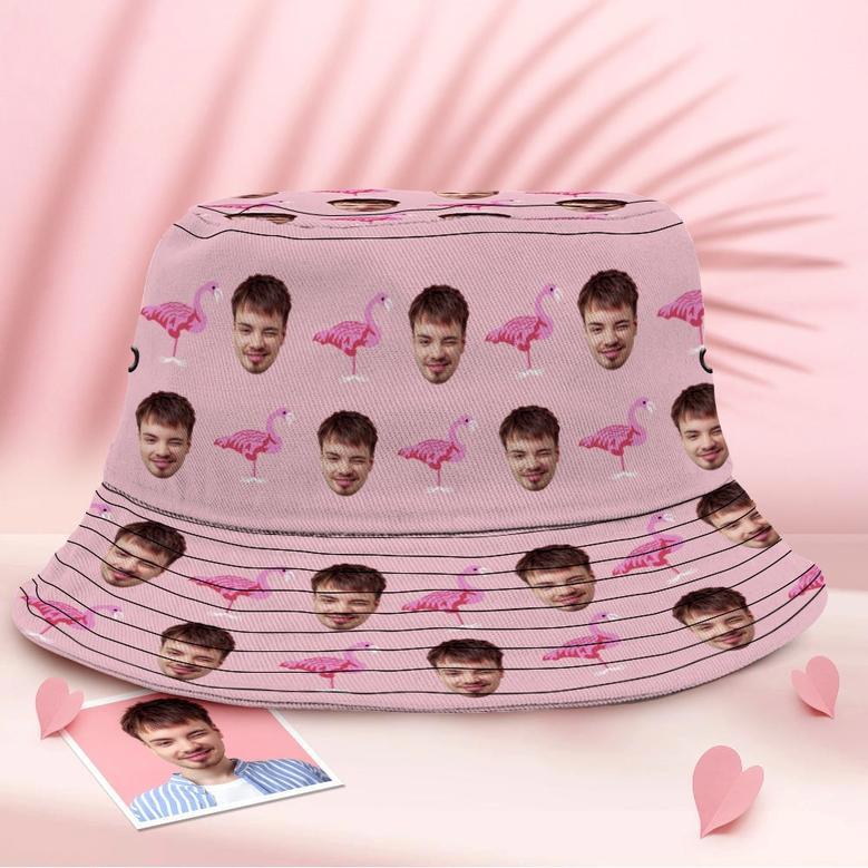 Custom Face Bucket Hat Unisex Personalised Photo Flamingo Summer Cap Hiking Beach Hats