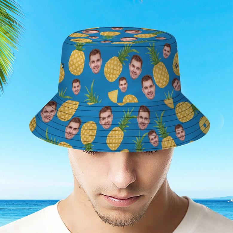 Custom Face Bucket Hat Unisex Personalised Photo Pineapple Summer Cap Colorful Hiking Beach Hats