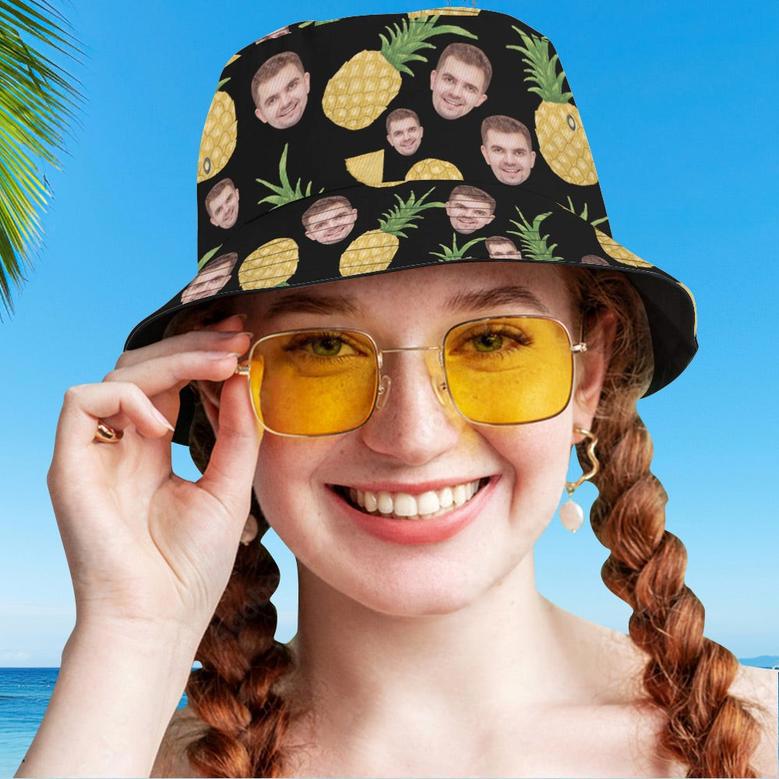 Custom Face Bucket Hat Unisex Personalised Photo Pineapple Summer Cap Colorful Hiking Beach Hats