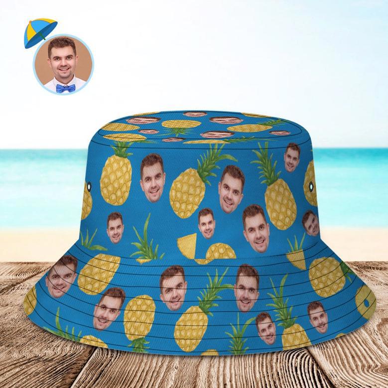 Custom Face Bucket Hat Unisex Personalised Photo Pineapple Summer Cap Colorful Hiking Beach Hats