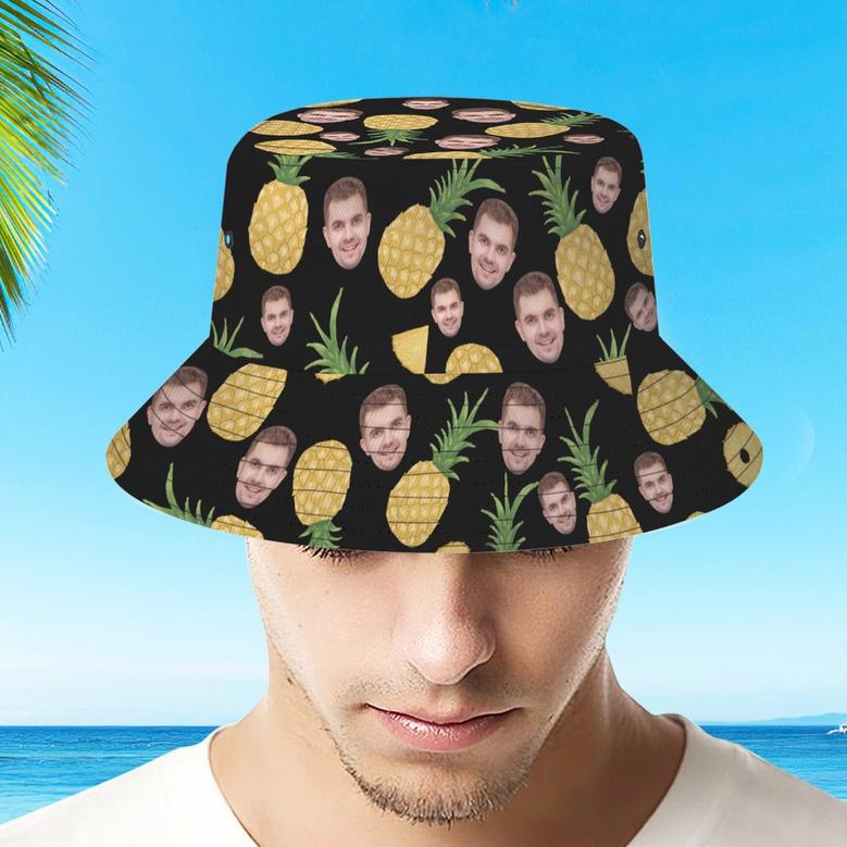 Custom Face Bucket Hat Unisex Personalised Photo Pineapple Summer Cap Colorful Hiking Beach Hats