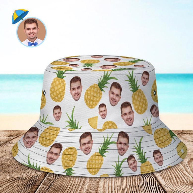 Custom Face Bucket Hat Unisex Personalised Photo Pineapple Summer Cap Colorful Hiking Beach Hats