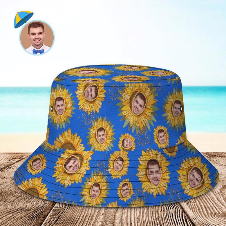 Custom Face Bucket Hat Unisex Personalised Photo Sunflower Summer Cap Colorful Hiking Beach Hats