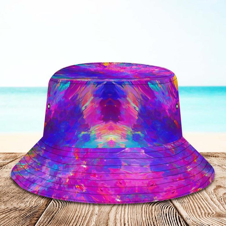 Custom Face Bucket Hat Unisex Personalized Hiking Beach Sports Hats Purple Abstract Texture