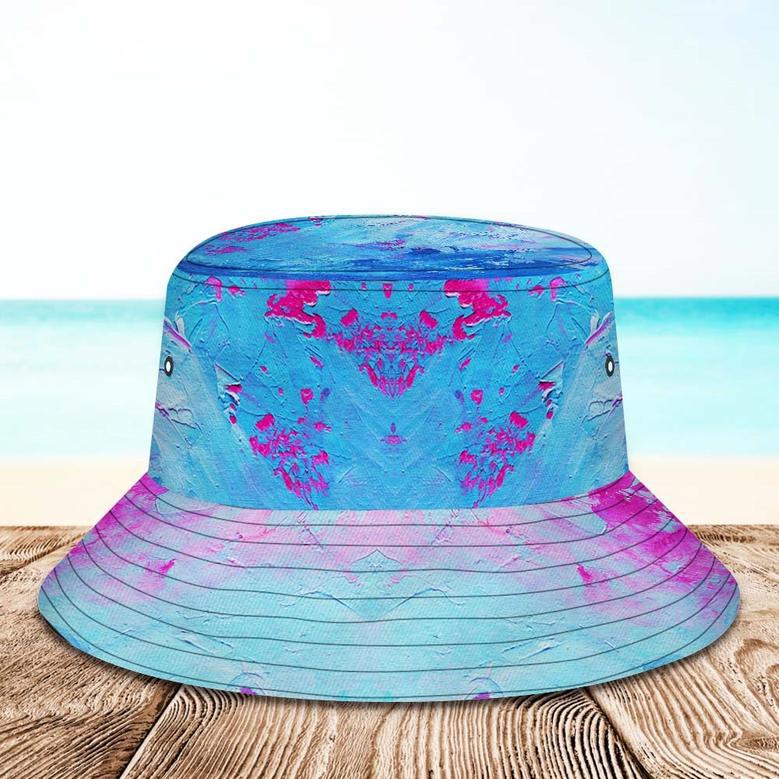 Custom Face Bucket Hat Unisex Personalized Photo Wide Brim Outdoor Summer Hats Blue And Pink Oil Painting Style