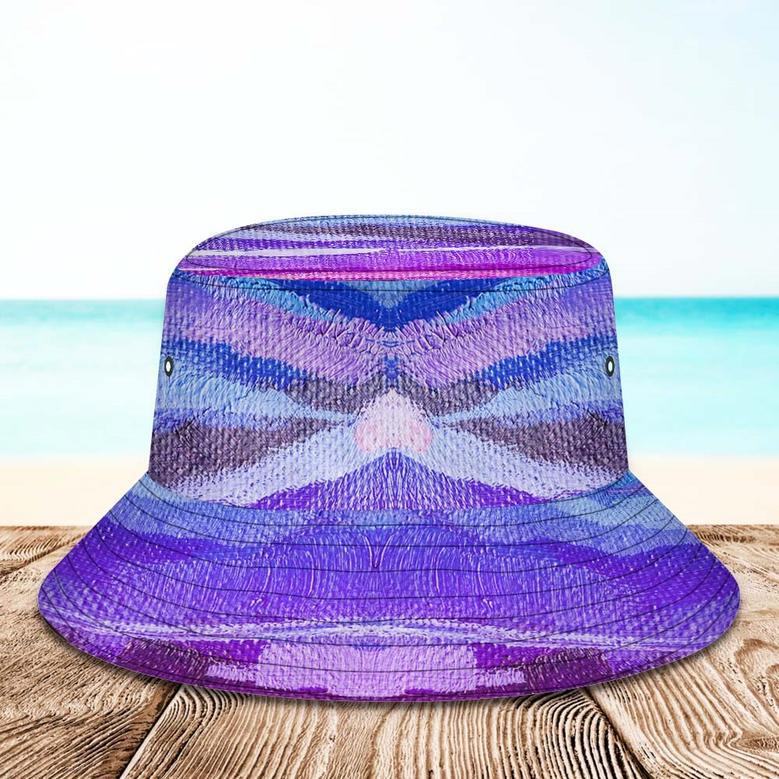 Custom Face Bucket Hat Unisex Personalized Photo Wide Brim Outdoor Summer Hats Purple Blue And Orange Oil Painting Style