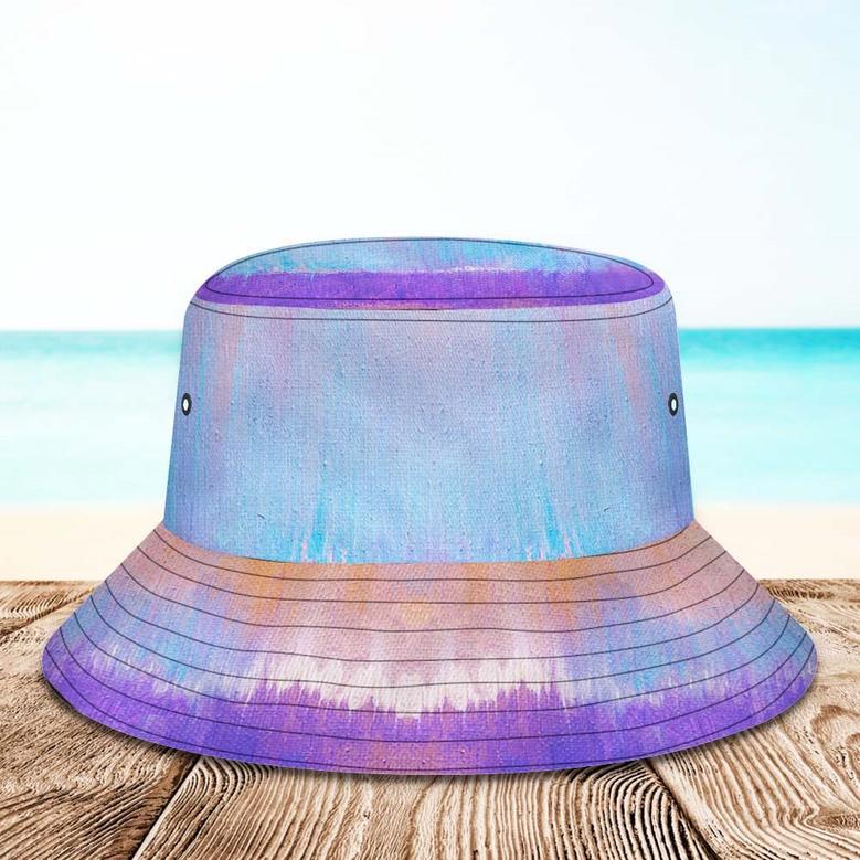 Custom Face Bucket Hat Unisex Personalized Photo Wide Brim Outdoor Summer Hats Purple Blue And Orange Oil Painting Style