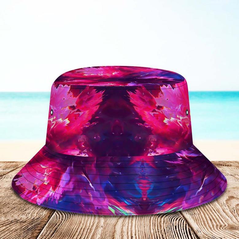 Custom Face Bucket Hat Unisex Personalized Wide Brim Outdoor Summer Cap Hiking Beach Sports Hats Pink And Red Abstract Texture