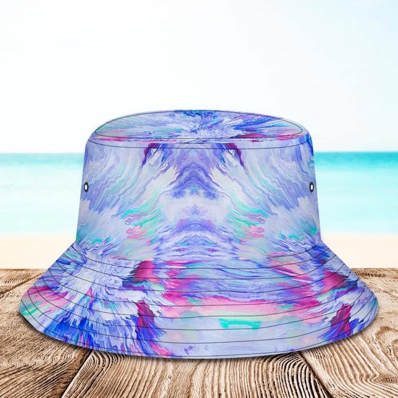 Custom Face Bucket Hat Unisex Personalized Wide Brim Outdoor Summer Cap Hiking Beach Sports Hats Purple And Blue Abstract Texture