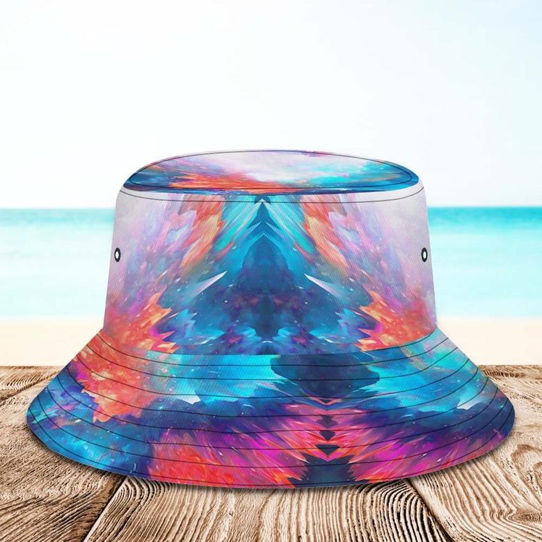 Custom Face Bucket Hat Unisex Personalized Wide Brim Outdoor Summer Hats Blue And Orange Abstract Texture