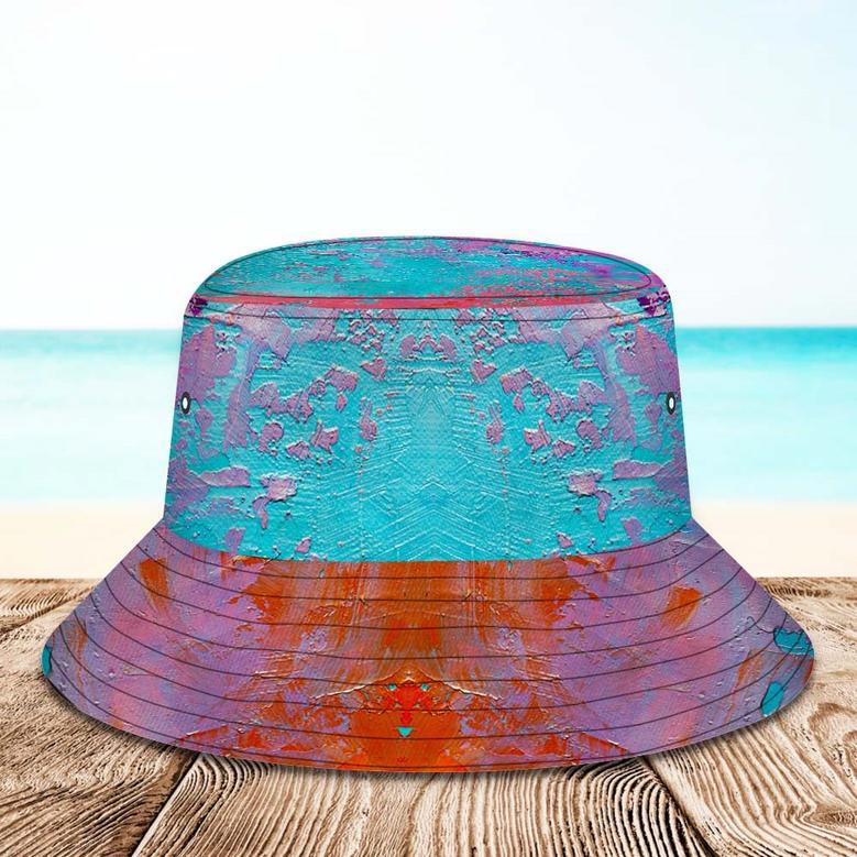 Custom Face Bucket Hat Unisex Personalized Wide Brim Outdoor Summer Hats Blue And Orange Oil Painting Style