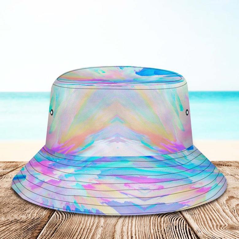 Custom Face Bucket Hat Unisex Personalized Wide Brim Outdoor Summer Hats Blue And Pink Abstract Texture