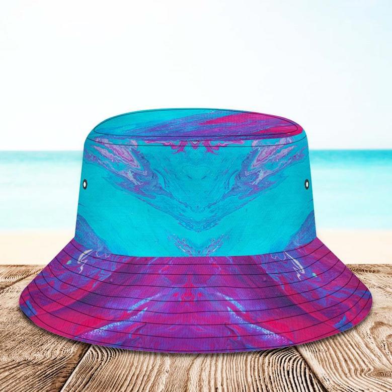 Custom Face Bucket Hat Unisex Personalized Wide Brim Outdoor Summer Hats Blue And Red Oil Painting Style