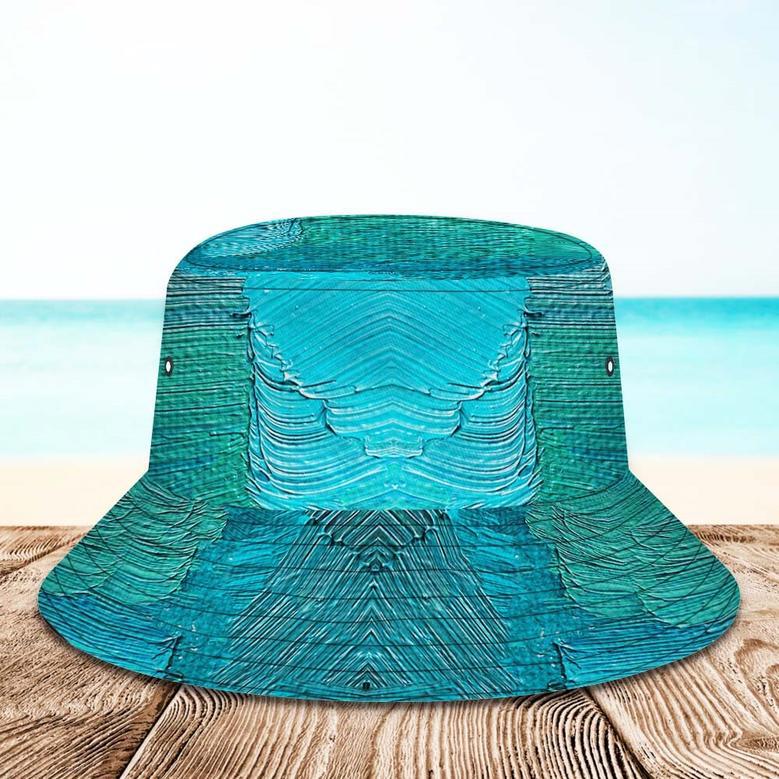 Custom Face Bucket Hat Unisex Personalized Wide Brim Outdoor Summer Hats Blue-Green Oil Painting Style