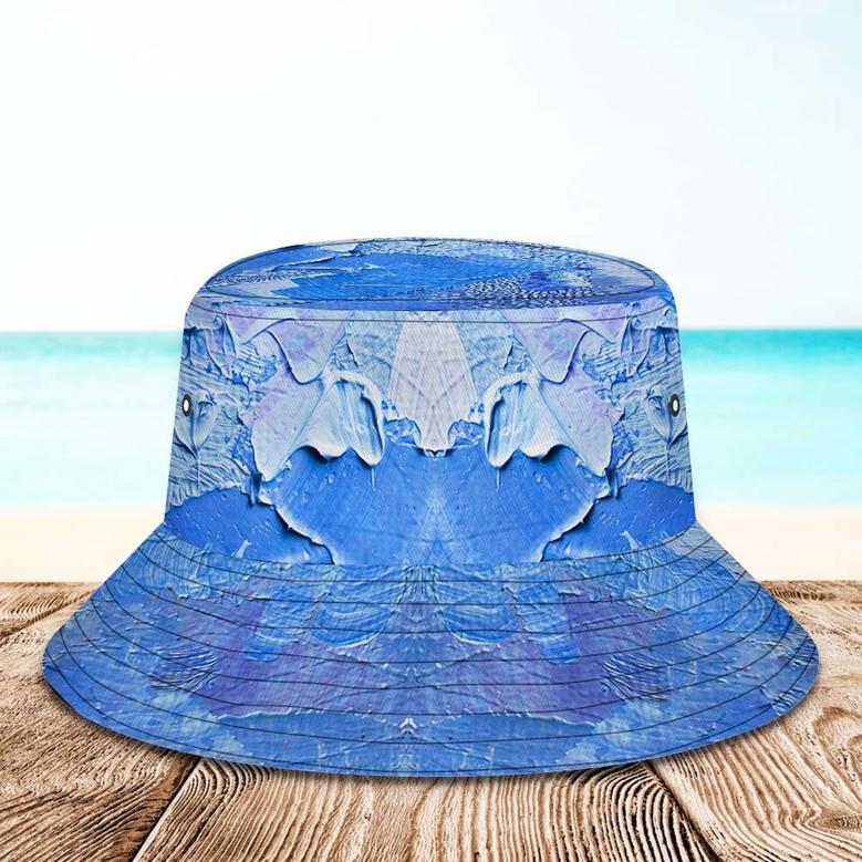 Custom Face Bucket Hat Unisex Personalized Wide Brim Outdoor Summer Hats Gadient Blue Oil Painting Style