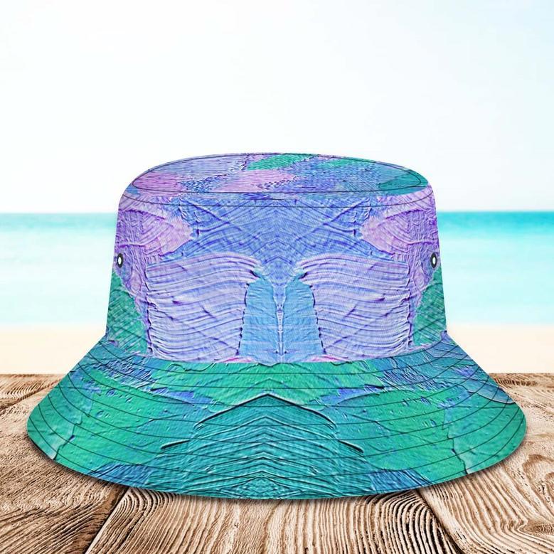 Custom Face Bucket Hat Unisex Personalized Wide Brim Outdoor Summer Hats Green And Purple Oil Painting Style