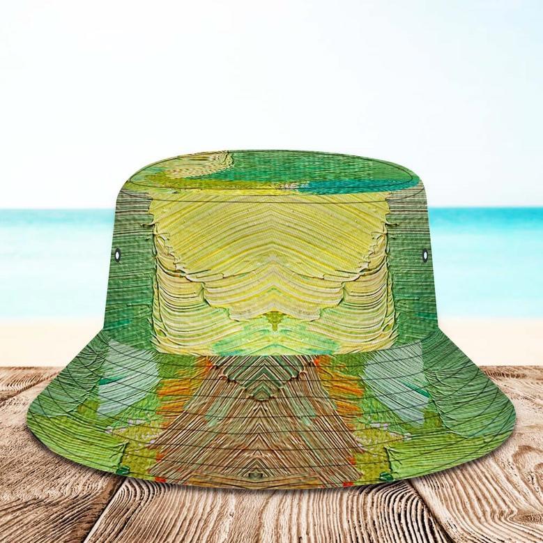 Custom Face Bucket Hat Unisex Personalized Wide Brim Outdoor Summer Hats Green Oil Painting Style