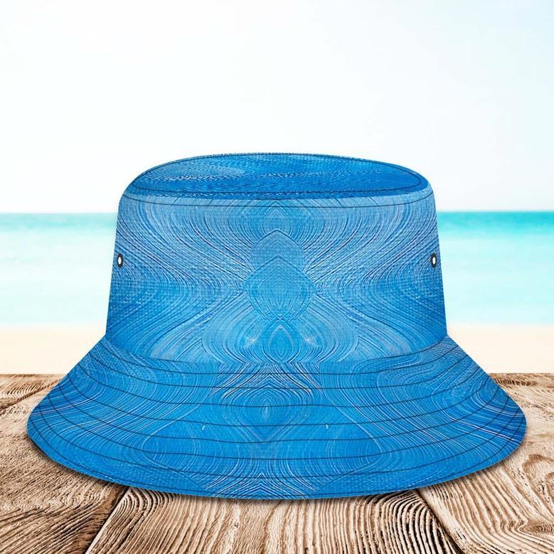 Custom Face Bucket Hat Unisex Personalized Wide Brim Outdoor Summer Hats Hiking Beach Sports Hats Blue Oil Painting Style