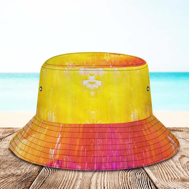 Custom Face Bucket Hat Unisex Personalized Wide Brim Outdoor Summer Hats Orange And Yellow Abstract Texture