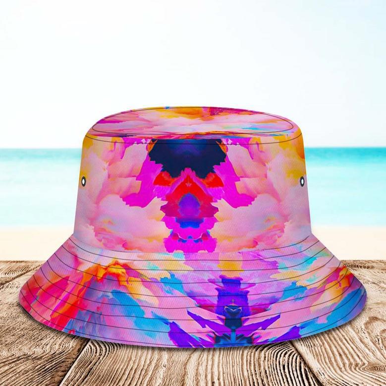 Custom Face Bucket Hat Unisex Personalized Wide Brim Outdoor Summer Hats Pink Abstract Texture