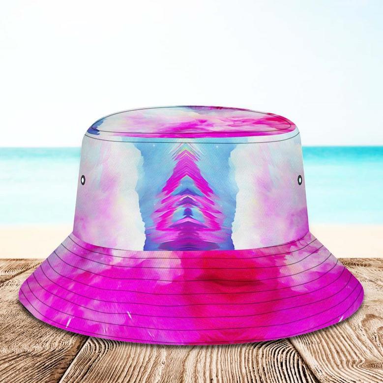 Custom Face Bucket Hat Unisex Personalized Wide Brim Outdoor Summer Hats Pink And Light Blue Abstract Texture