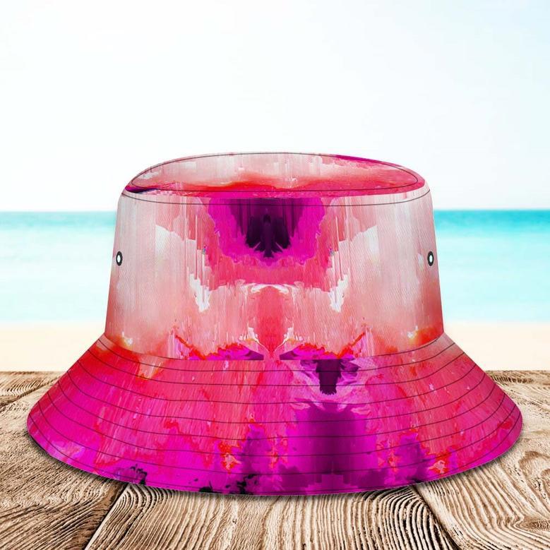 Custom Face Bucket Hat Unisex Personalized Wide Brim Outdoor Summer Hats Pink And Red Abstract Texture