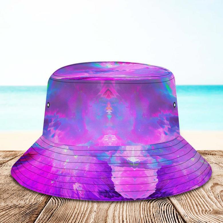 Custom Face Bucket Hat Unisex Personalized Wide Brim Outdoor Summer Hats Purple Abstract Texture