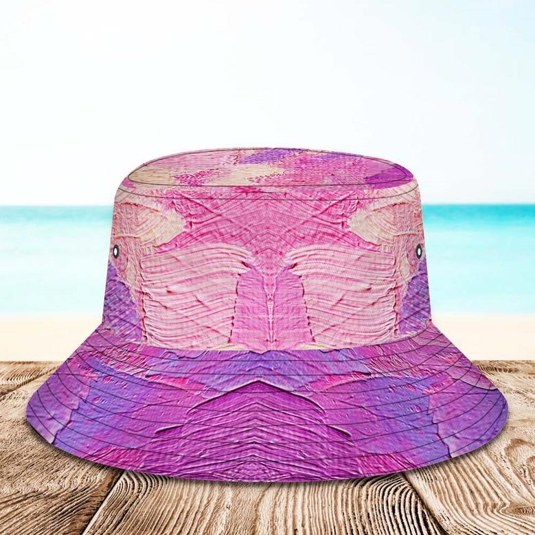 Custom Face Bucket Hat Unisex Personalized Wide Brim Outdoor Summer Hats Purple And Pink Oil Painting Style