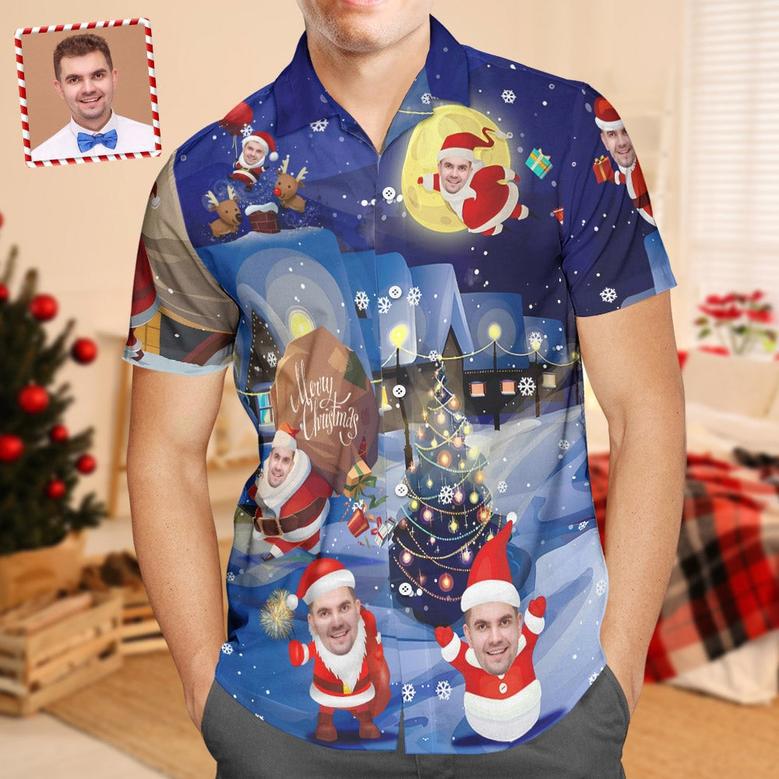 Custom Face Christmas Holiday Love Santa And Gift Hawaiian Shirt