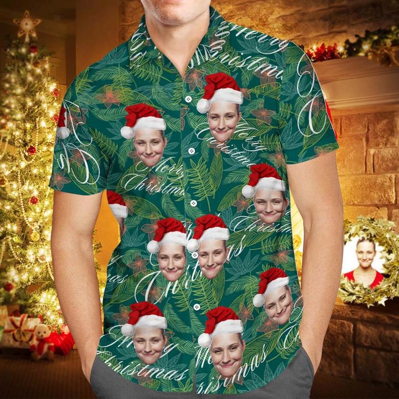 Custom Face Family Matching Hawaiian Outfit Christmas Pool Party Parent-Child Wears - All Over Print Leaves