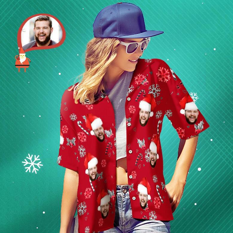 Custom Face Family Matching Hawaiian Outfit Christmas Pool Party Parent-Child Wears - Christmas Shirts With Candy Canes For Family