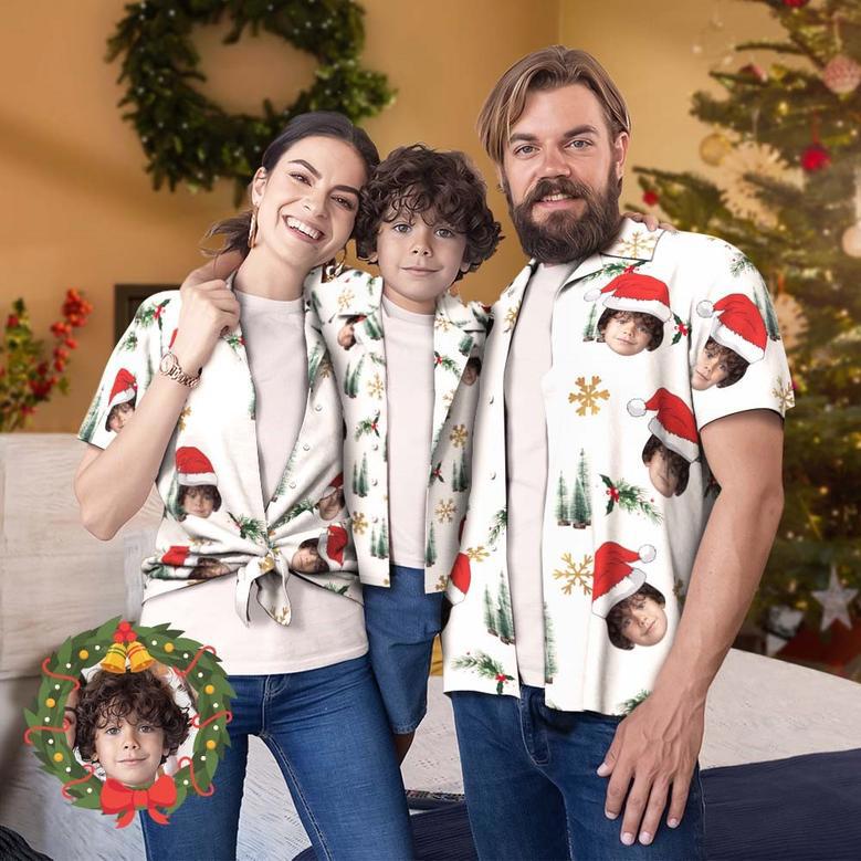 Custom Face Family Matching Hawaiian Outfit Christmas Pool Party Parent-Child Wears - Santa Hat