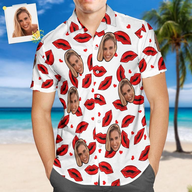 Custom Face Hawaiian Shirt All Over Print Funny Red Lips Personalized Shirt